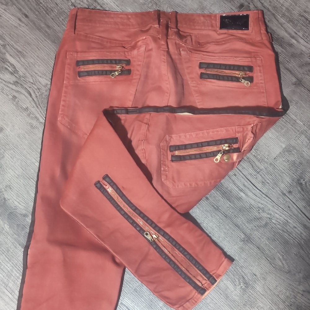 Robin's Jean Rust Red Slim Straight Jeans with Black Zipper Accents - Picture 3 of 3